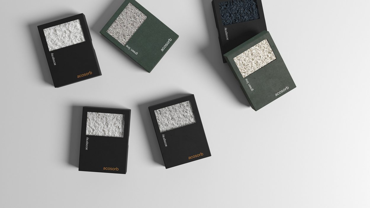 Acosorb acoustic product range on display — samples and colours