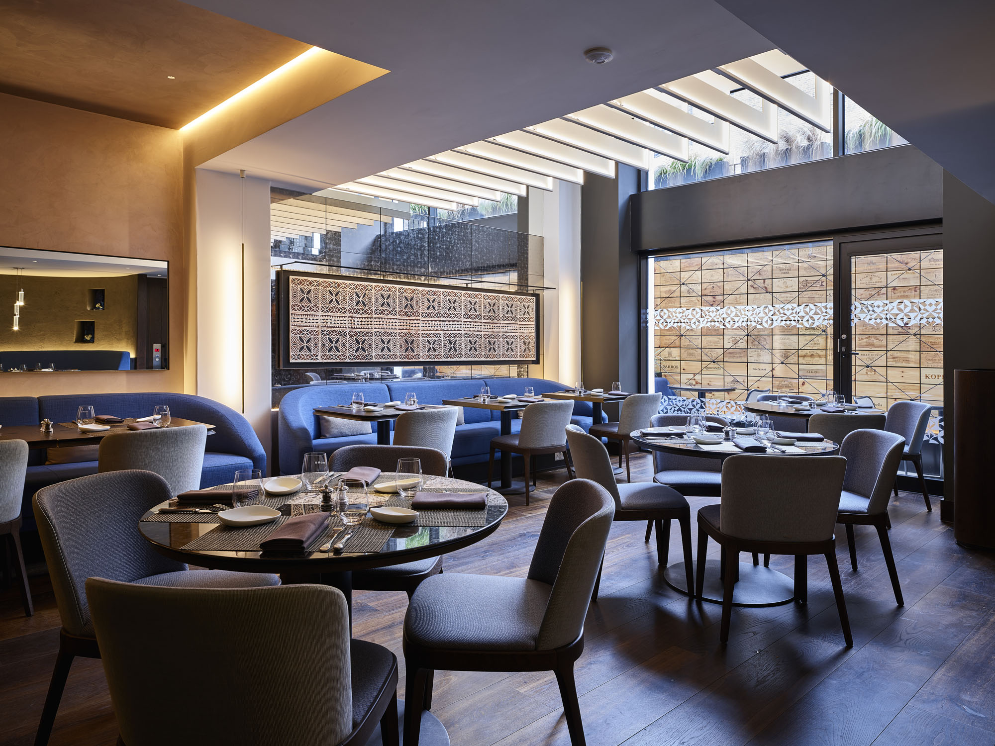 Restaurant with Acosorb acoustic ceiling — seamless sound treatment